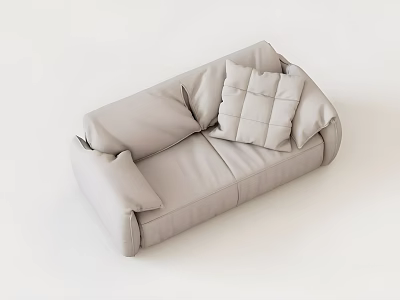 Modern Two Seater Sofa with Light Fabric and Soft Plush Cushions Design 3d model