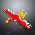 Colorful Red Flying Bird with Yellow Green Feathers and Spread Wings Pixel Art Design