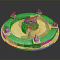 Circular Decorative Fountain With Green Crocodile Center And Five Frogs Sculptures