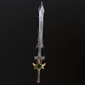 Metallic Decorative Sword With Sharp Blade Green Gemstone Hilt And Gold Accents