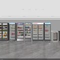 Row of Commercial Refrigerators Freezers with Glass Doors Pepsi Beverage