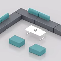 Modern L Shaped Grey Sofa With Light Blue Cushions And White Coffee Table Set 3d model