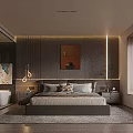 Modern Luxury Bedroom Bathroom Interior With Bed Toilet Glass Partition And Artwork
