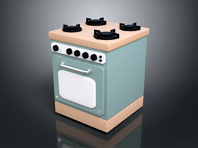 Compact Kitchen Gas Stove Oven With Four Burners And Light Blue Beige Design 3d model