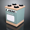 Compact Kitchen Gas Stove Oven With Four Burners And Light Blue Beige Design