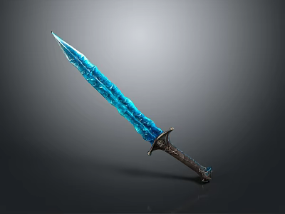 Glowing Icy Blue Sword With Crystal Blade And Dark Ornate Hilt 3d model