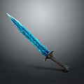 Glowing Icy Blue Sword With Crystal Blade And Dark Ornate Hilt