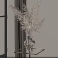 Clear Glass Vase With Dried Pampas Grass On Gold Metal Table By Window