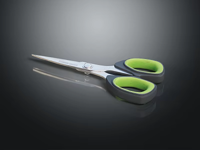 Ergonomic Hardware Scissors With Green Handles And Silver Blades For Home Use 3d model