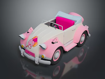Pink And White Cartoon Style Convertible Car With Open Top And Bow Details 3d model