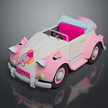 Pink And White Cartoon Style Convertible Car With Open Top And Bow Details