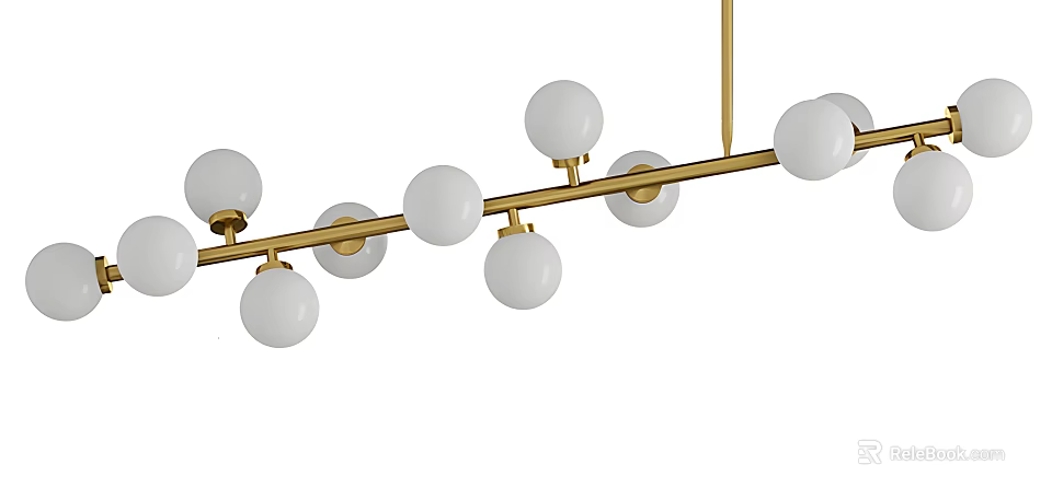 Modern Hanging Chandelier With Golden Metal Rod And Multiple White Spherical Bulbs 3d model 