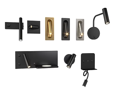 Modern Wall And Table Lighting Fixtures With Black Gold Finish And Sleek Design 3d model