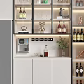 Modern Wine Cabinet Interior With Wine Bottles Glasses Decorative Items And Potted Plant