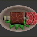 Sliced Roast Ham on Platter with Fresh Green Decorative Leaves Serving