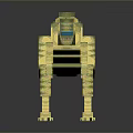Gold And Green Blocky Dinosaur Model With Pixelated Design On Gray Gradient Background With Reflection