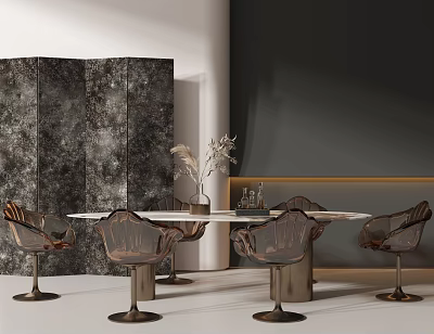 Modern Table And Chair Set With Round White Top Metal Leg Chairs In Minimalist Interior 3d model