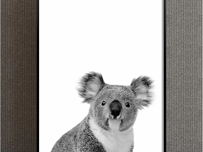 Black and White Koala Animal Painting With Framed Design And White Background 3d model