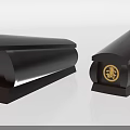 Black Coffins With Golden Symbol And Smooth Finish Displayed On White Background