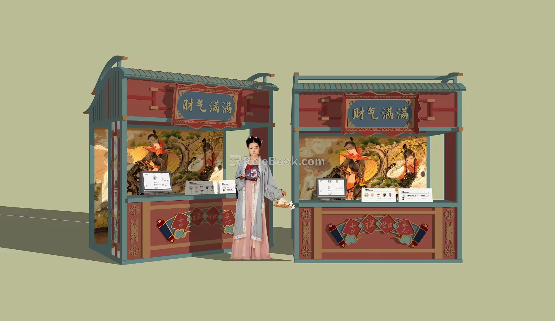 New Chinese-style float outside the commercial sales booth net red market booth Chinese-style national tide sales booth 3d model