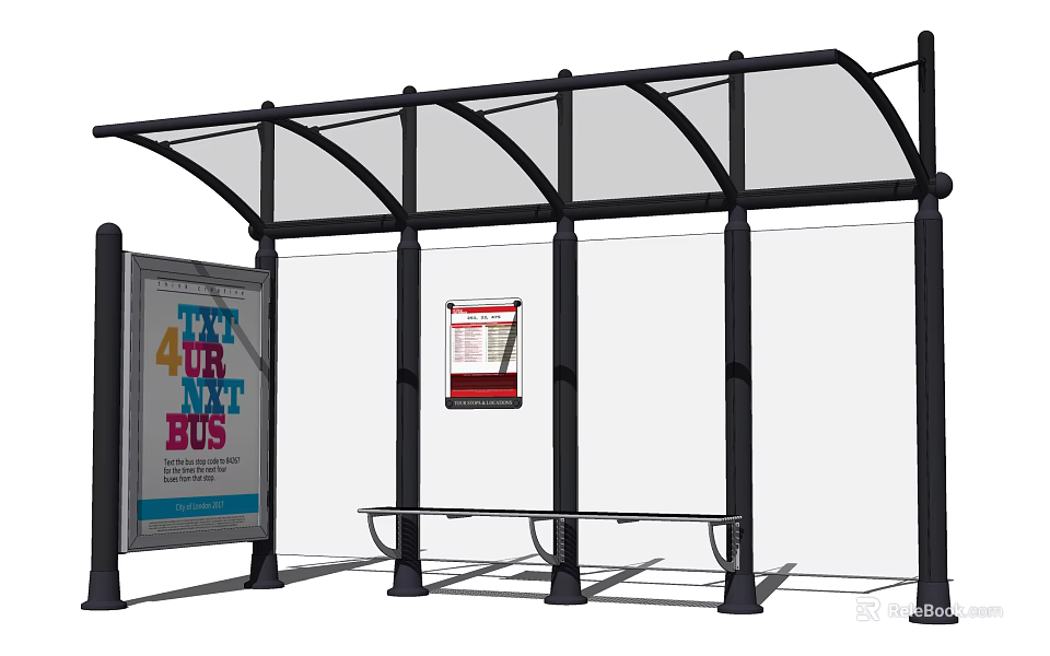 Modern Bus Stop Shelter With Bench And Next Bus Information Board 3d model 
