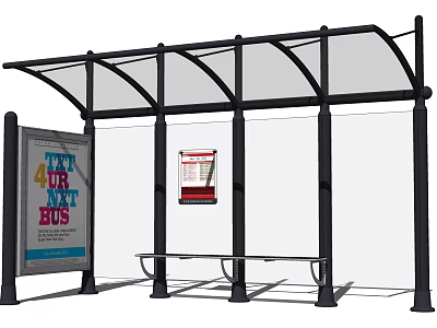 Modern Bus Stop Shelter With Bench And Next Bus Information Board 3d model
