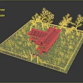 Ancient Building with Traditional Tiled Roof and Red Gate in Grassy Yard