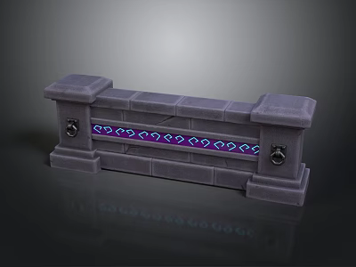 Gray Stone Balustrade With Purple Illuminated Band Blue Patterns And Metal End Accents 3d model