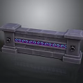 Gray Stone Balustrade With Purple Illuminated Band Blue Patterns And Metal End Accents