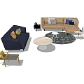 Modern Sofa and Coffee Table Combination With Throw Cushions Circular Rug and Side Table 3d model