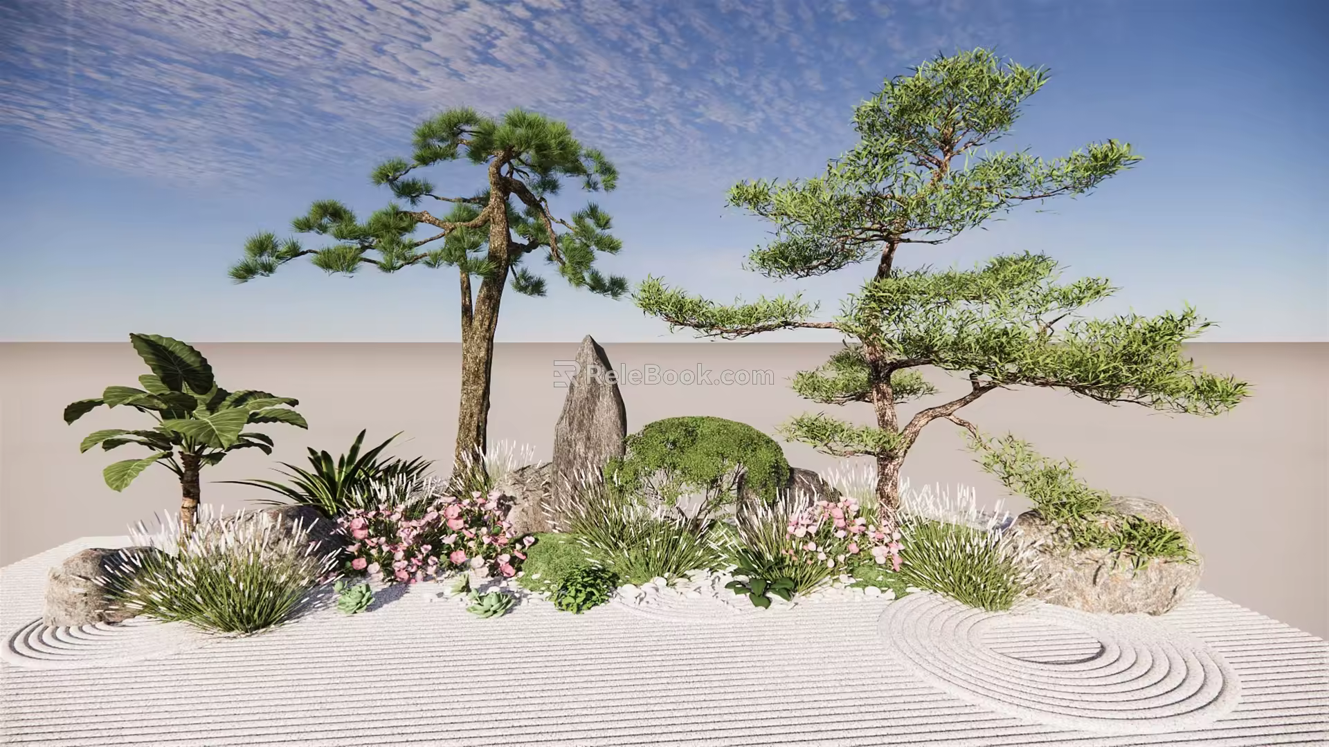 Modern pine tree modeling Pinus tabulaeformis modeling Pinus tabulaeformis evergreen pine cypress landscape ornamental plants flower and grass 3d model