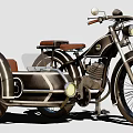 Vintage Motorcycle With Sidecar Brown Seat Classic Headlight And Metallic Body Design