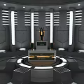 Modern Tech Inspired Display Shelves With Futuristic Metal Frames And Illuminated Circular Design