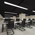 Modern Public Office Space With Desks Computers Chairs Black Ceiling And Linear Lights 3d model