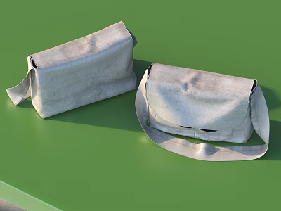 Two Light Colored Fabric Bags with Adjustable Shoulder Straps on Green Tabletop 3d model
