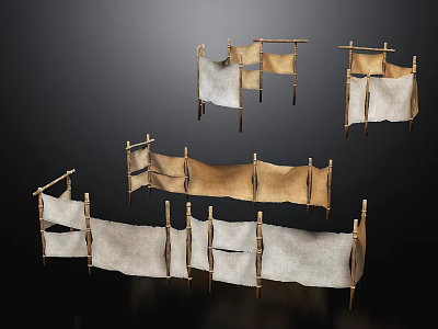 Cloth Fence Wooden Door Enclosing City Zhai Tazhai Village Fence Primitive Tribe Wood Stick Wood Wood Frame Game Scene Props CG 3d model