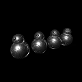 Four Metallic Spherical Smart Machines Arranged in a Row with Shiny Surface
