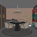 Modern Hotel Mahjong Room Interior With Round Table Chairs Neon Signs And Decorative Screen