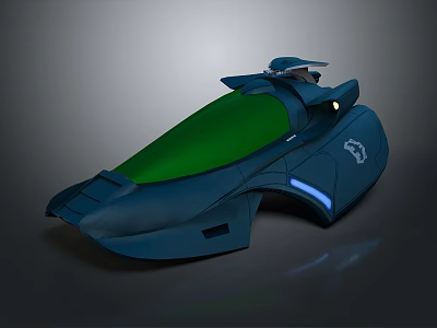 Futuristic Blue Streamlined Spacecraft With Green Transparent Canopy And Illuminated Accents 3d model