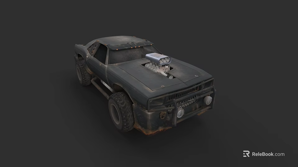 Rugged Off Road Car With Exposed Engine And Large Worn Tires 3d model 