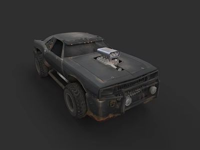 Rugged Off Road Car With Exposed Engine And Large Worn Tires 3d model