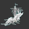 Detailed Mythical Warship Featuring Dragon Skull Bow And Brown Sails