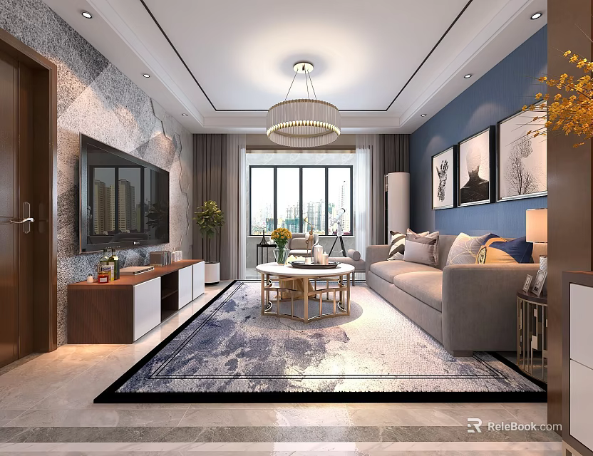 Modern Elegant Living And Dining Room Interior Design With Cozy Sofa And Chic Home Decor 3d model 