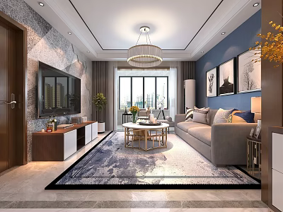 Modern Elegant Living And Dining Room Interior Design With Cozy Sofa And Chic Home Decor 3d model