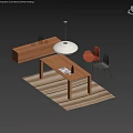 Modern Dining Interior With Wooden Table Gray Chairs Pendant Light And Area Rug