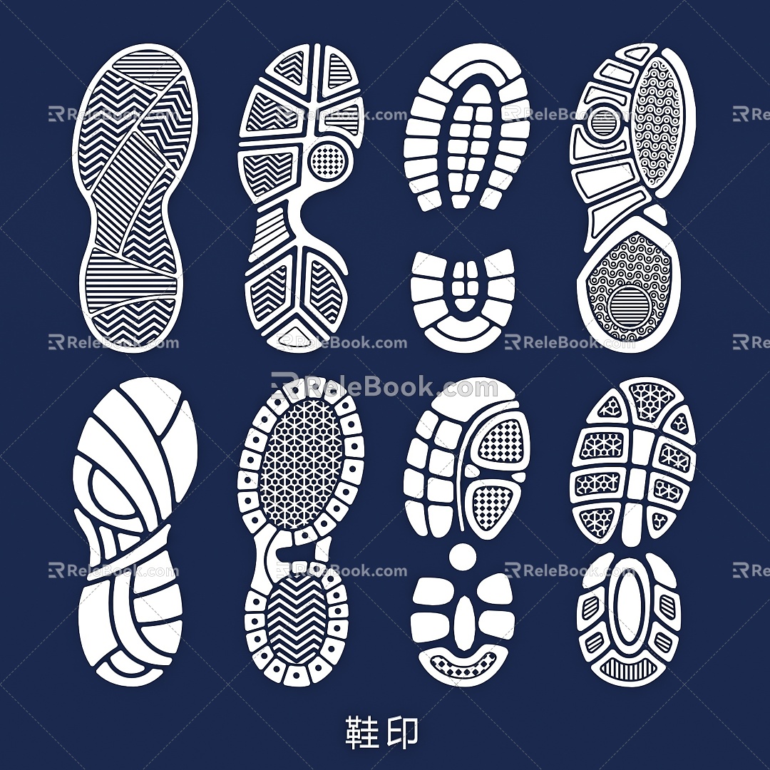 Shoe print sole pattern human footprint cartoon element pattern illustration 3d model