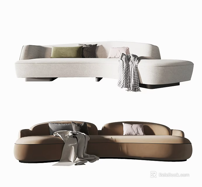 Elegant Light and Brown Multi Seater Sofa with Decorative Pillows and Throws 3d model