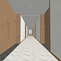 Hotel Corridor With Wooden Walls Long Hallway Ceiling Lights And Light Colored Floor Tiles