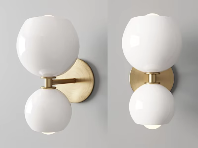 Wall Lamp With White Spherical Shade And Gold Bracket On Gray Wall 3d model