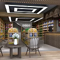 Modern Supermarket Department Store Interior With Shelves Various Goods Checkout Counter And Seating Area